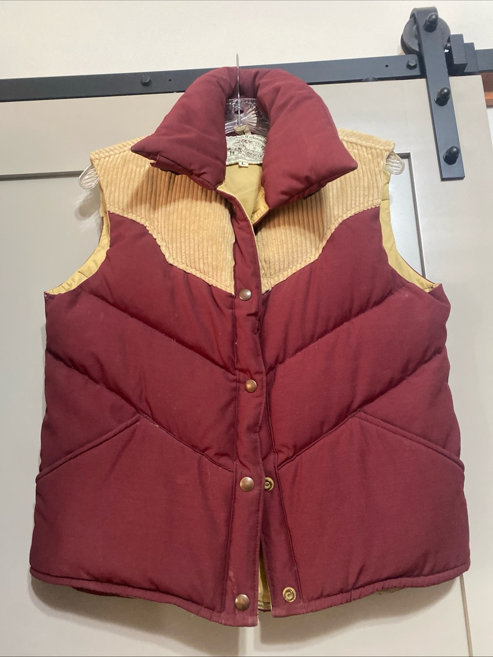 Vintage 70’s William Barry Maroon Puffer Vest with Tan Yoke